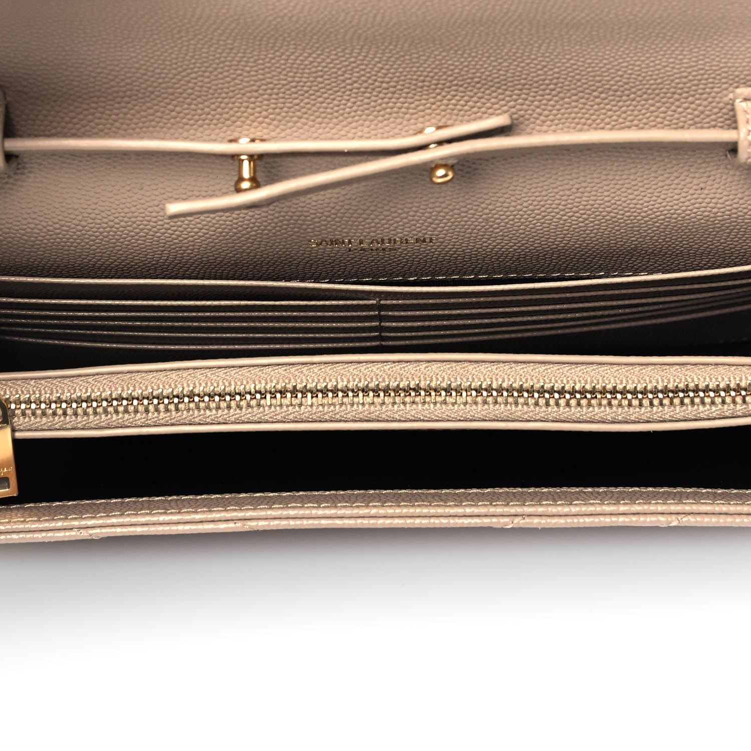 Saint Laurent Grain De Poudre Matelasse Chevron Monogram Chain Wallet Dark Beige 5 of 8