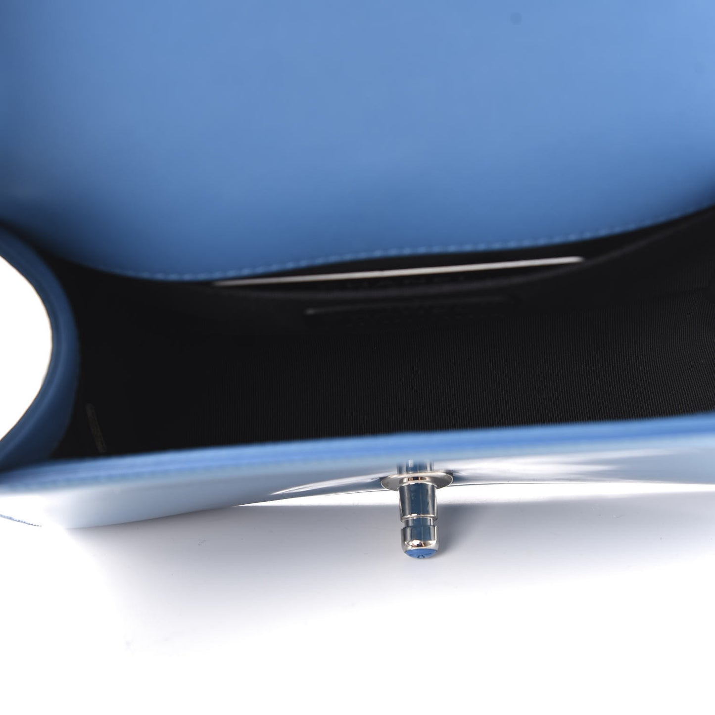 Patent Calfskin Quilted Small Plexiglass Boy Flap Blue