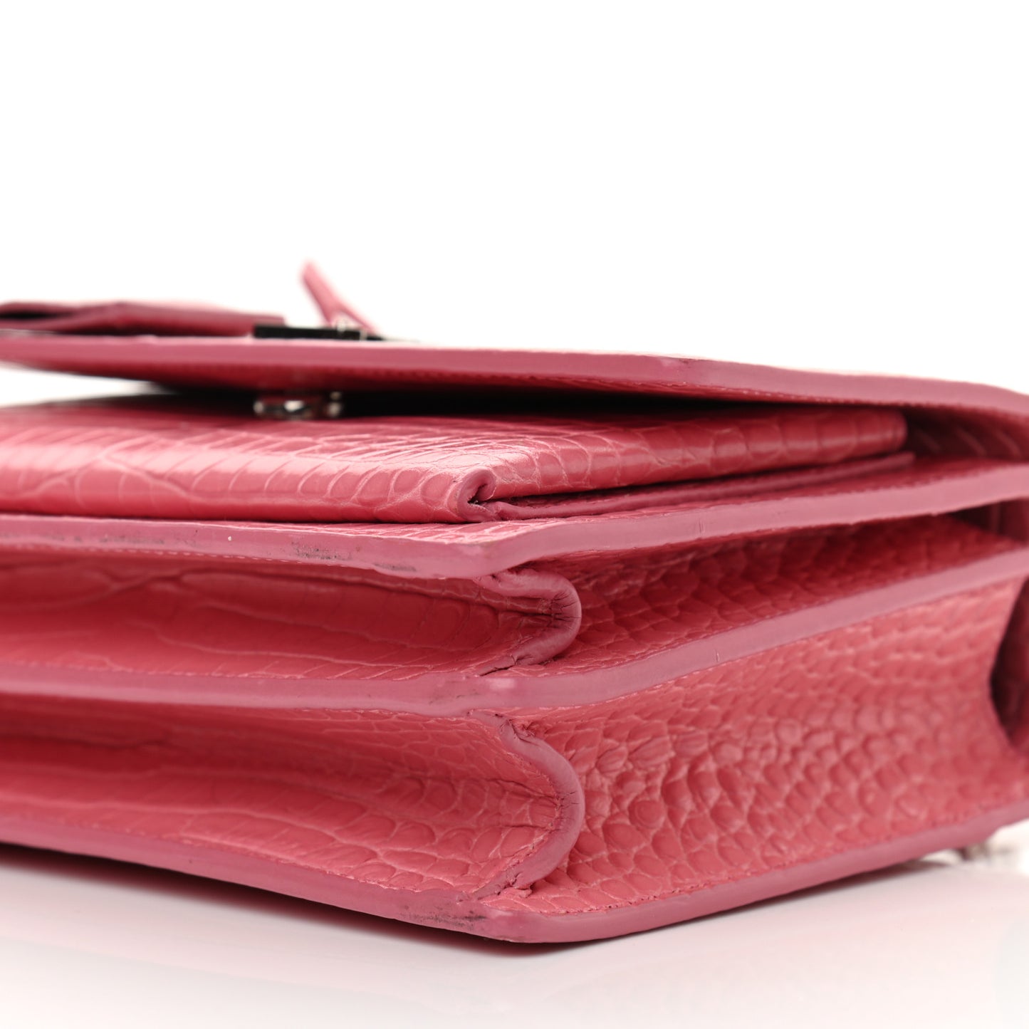 Calfskin Crocodile Embossed Small Monogram Sunset Pink