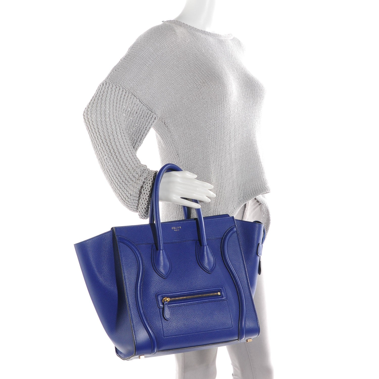 Celine Drummed Calfskin Mini Luggage Indigo 2 of 8