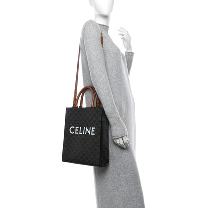 Celine Triomphe Canvas Calfskin Small Vertical Cabas Tan 3 of 11