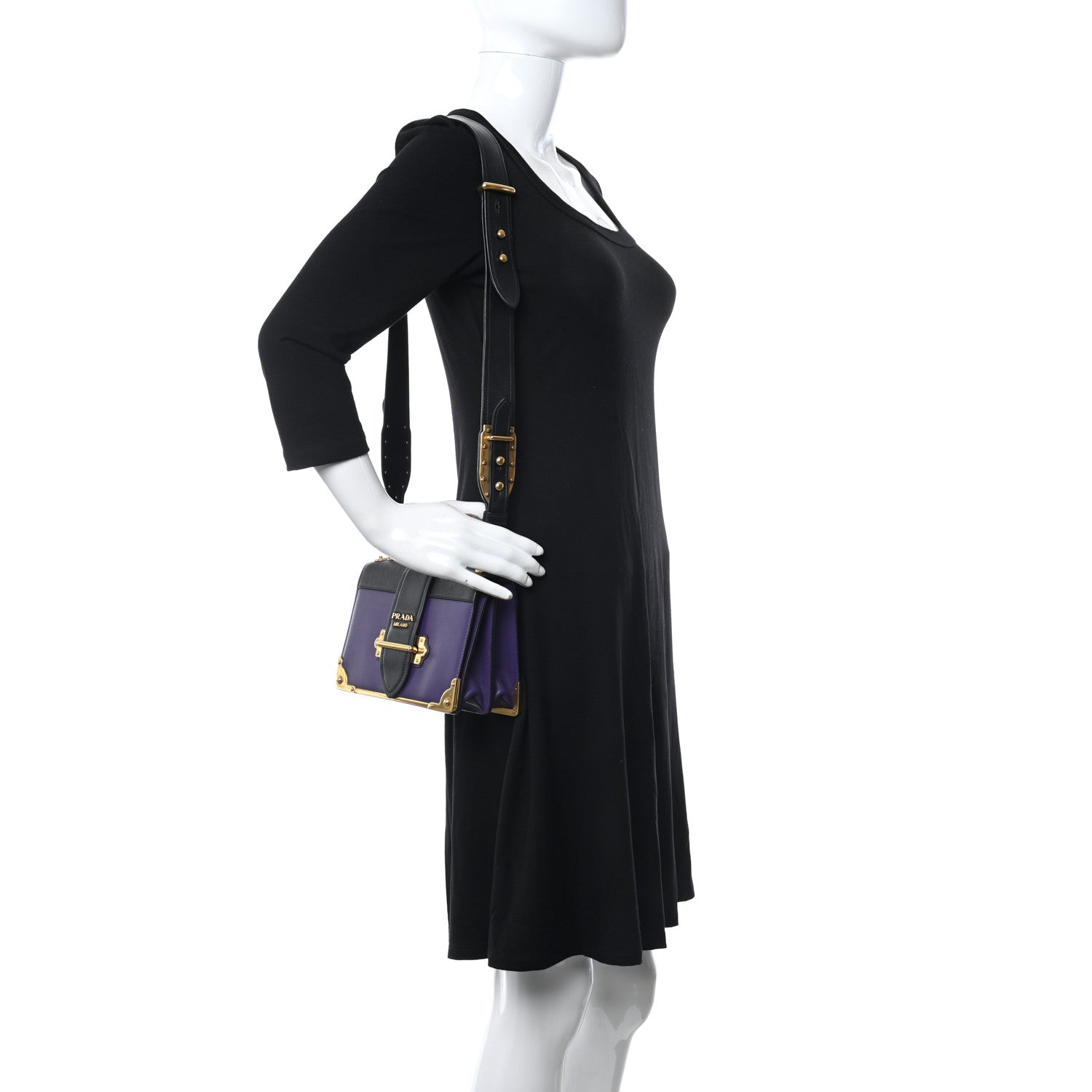 Prada City Calfskin Saffiano Cahier Bag Purple Black 2 of 10