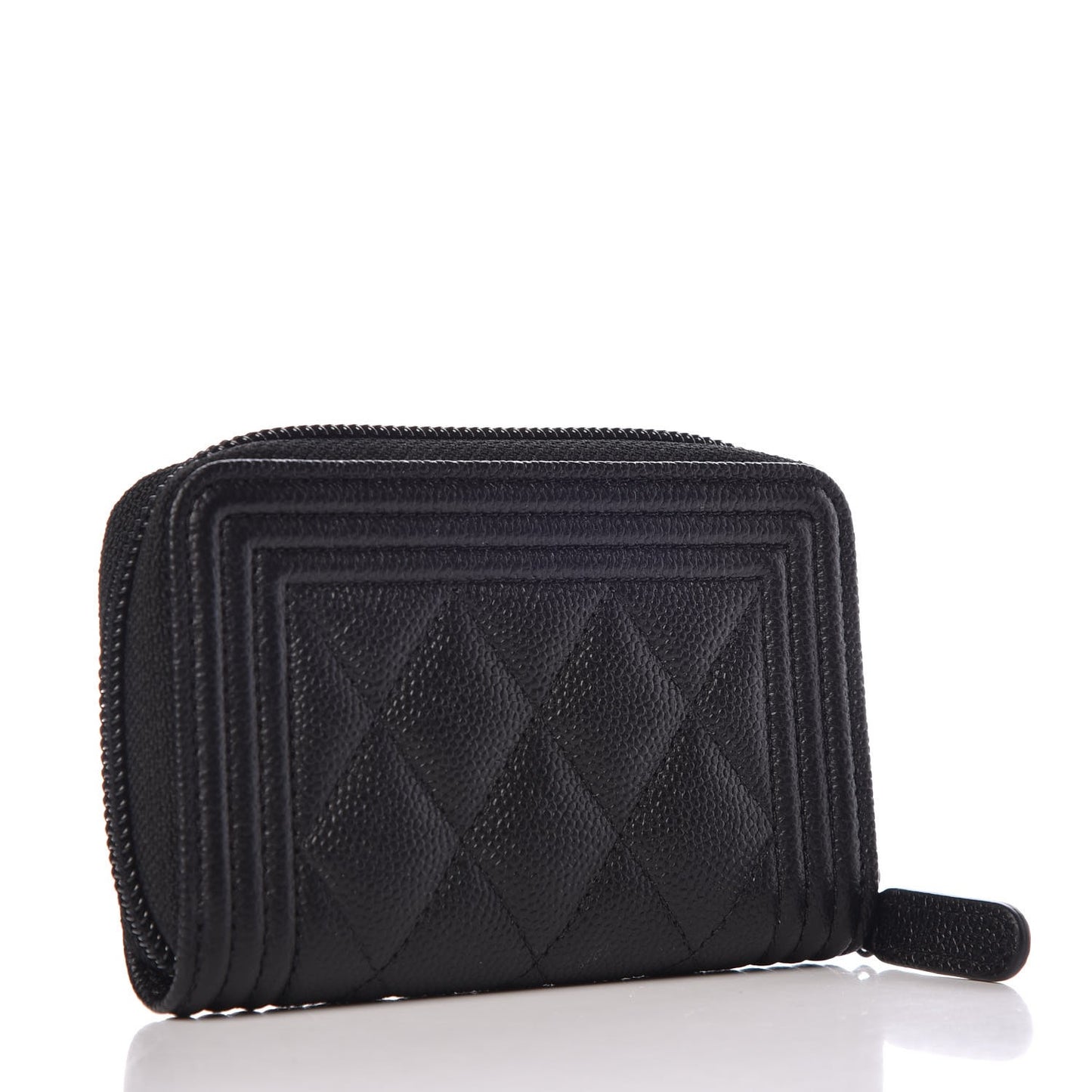 Caviar Quilted Boy Zip Around Coin Purse Wallet Black