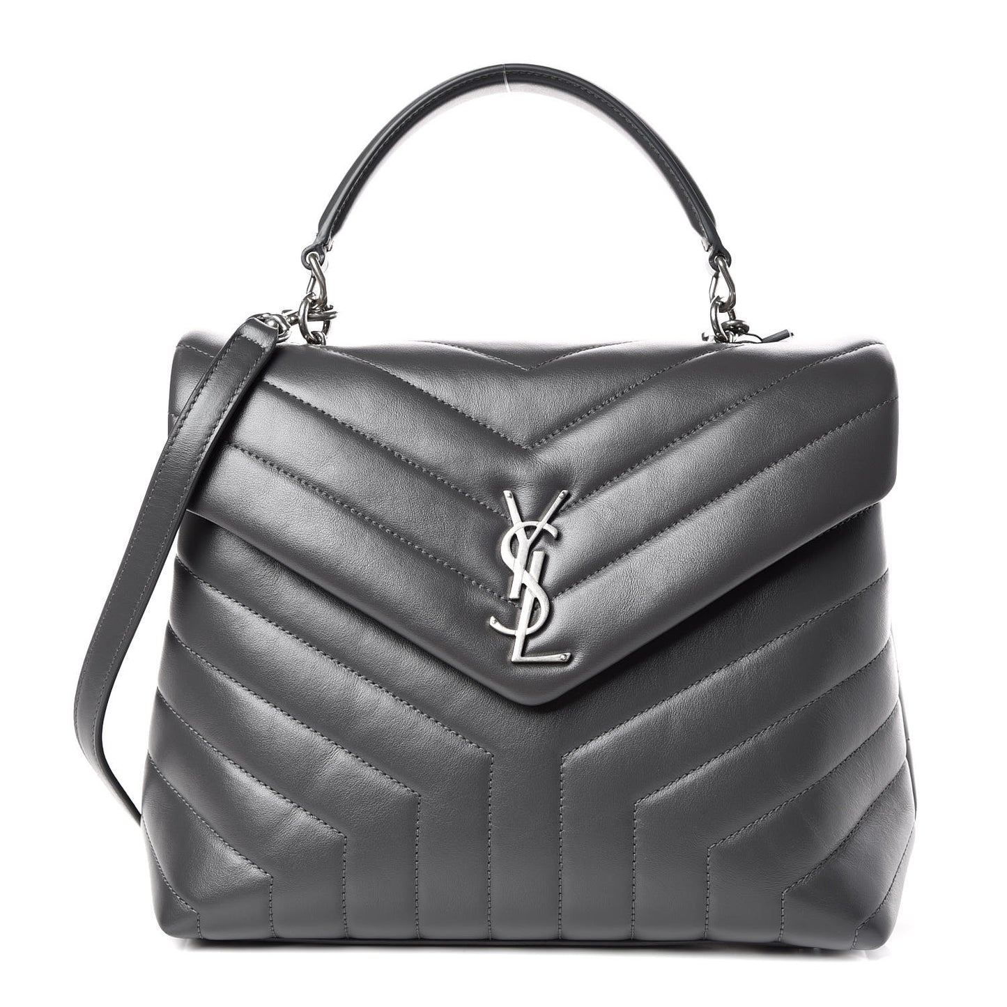 Calfskin Y Quilted Monogram Medium Loulou Satchel Kaki Fonce