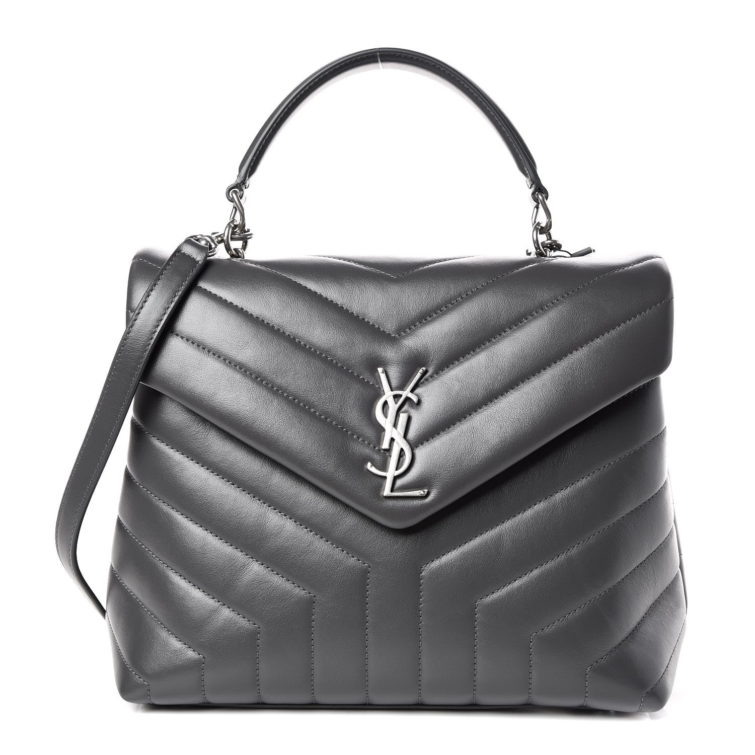 Saint Laurent Calfskin Y Quilted Monogram Medium Loulou Satchel Kaki Fonce 1 of 10