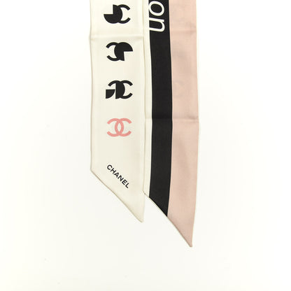 Chanel Silk 31 Rue Cambon CC Slim Bandeau Scarf Ecru Pink Black 2 of 3