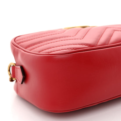 Gucci Calfskin Matelasse Small GG Marmont Chain Shoulder Bag Hibiscus Red 9 of 12