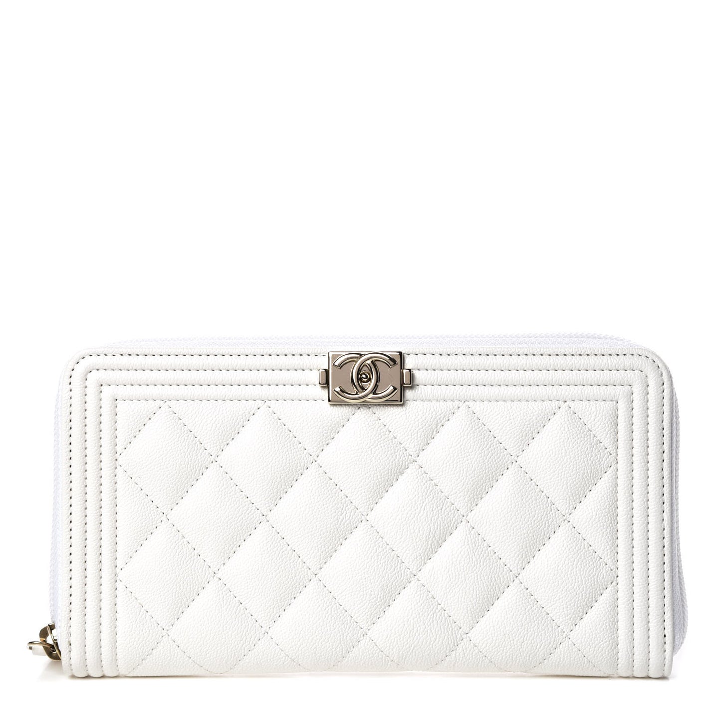 Caviar Large Zip Around Boy Wallet White