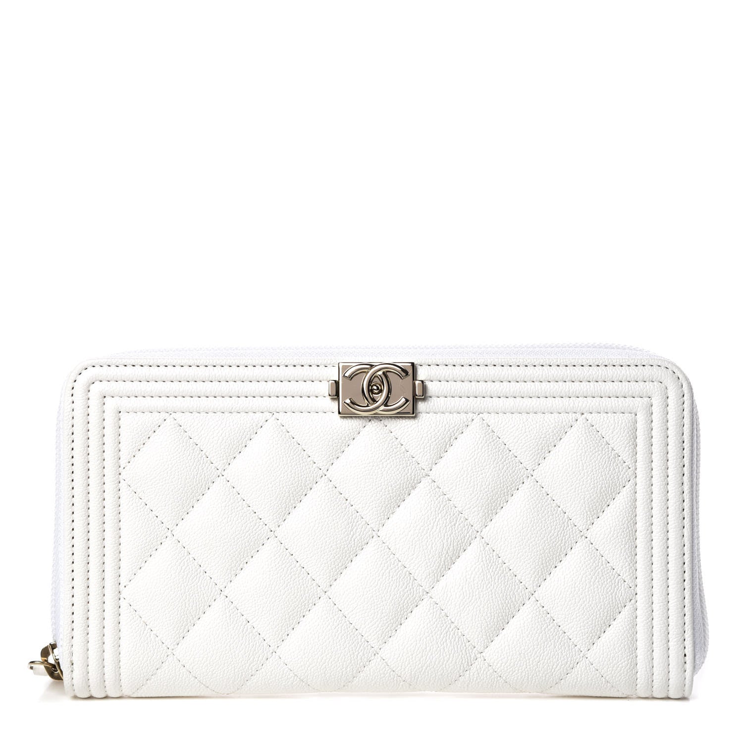 Chanel Caviar Large Zip Around Boy Wallet White 1 of 8