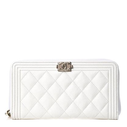 Chanel Caviar Large Zip Around Boy Wallet White 1 of 8