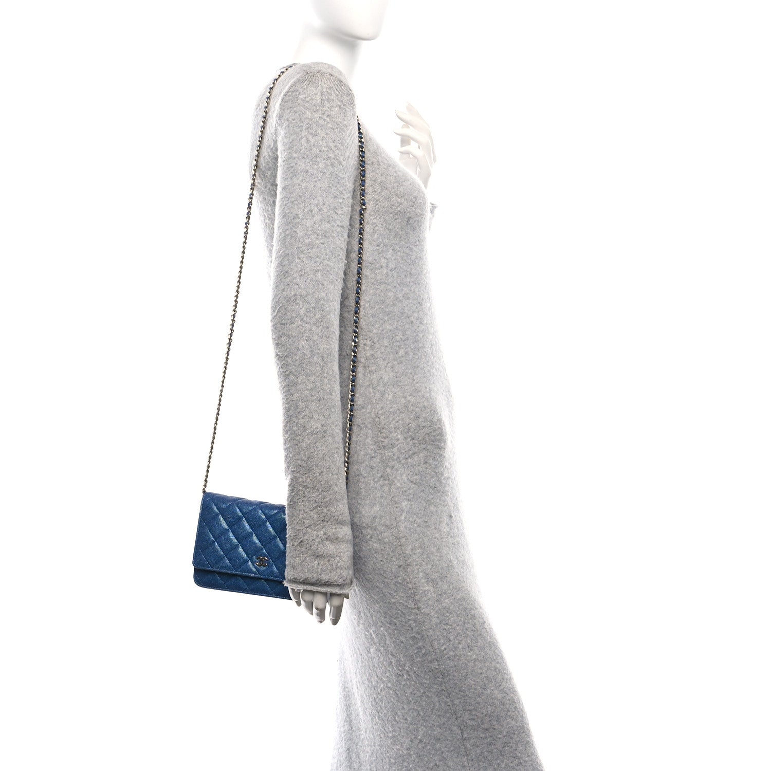Chanel Iridescent Caviar Quilted Wallet on Chain WOC Blue 2 of 11