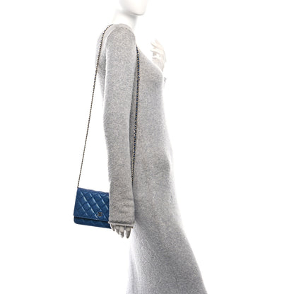 Chanel Iridescent Caviar Quilted Wallet on Chain WOC Blue 2 of 11