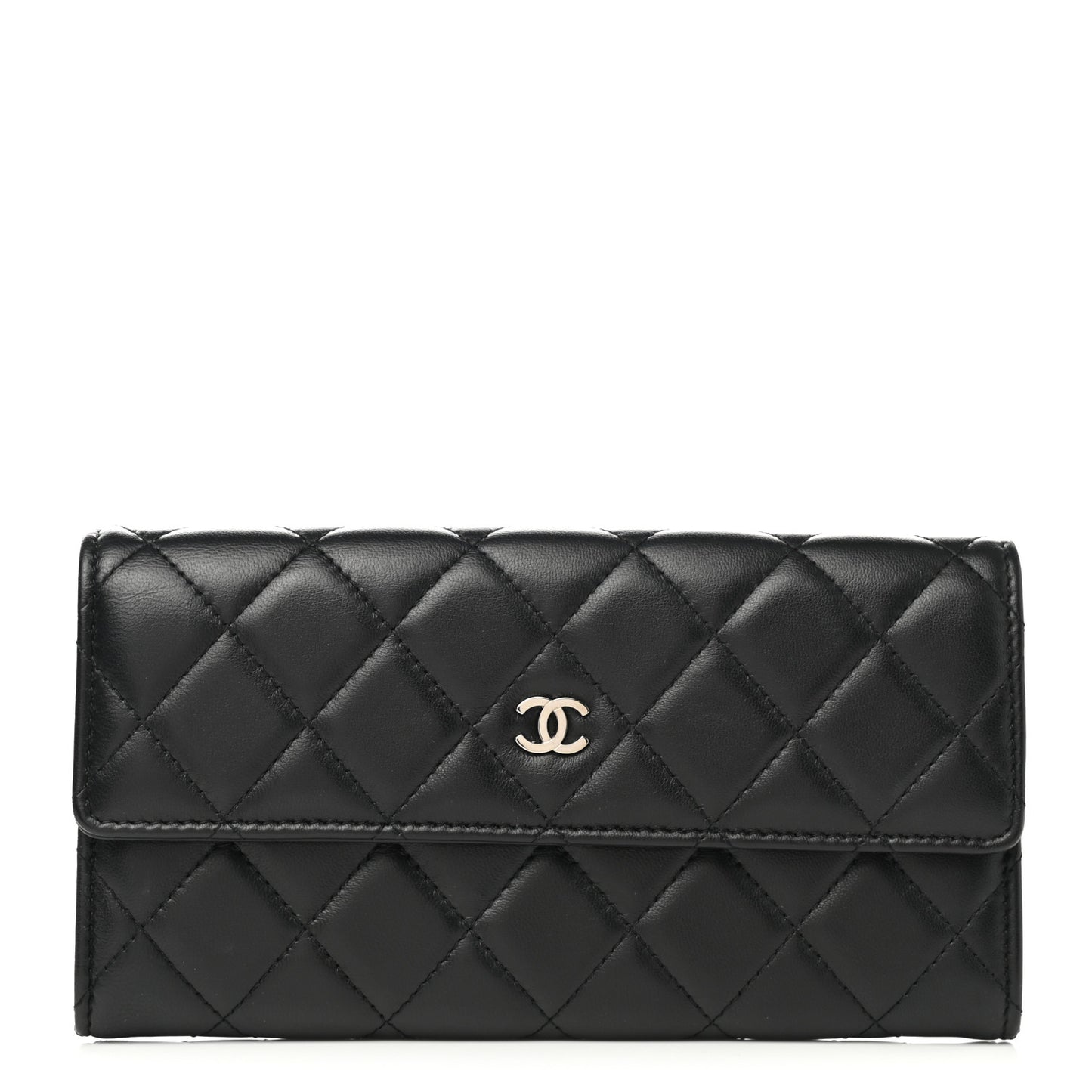 Lambskin Quilted Long Flap Wallet Black