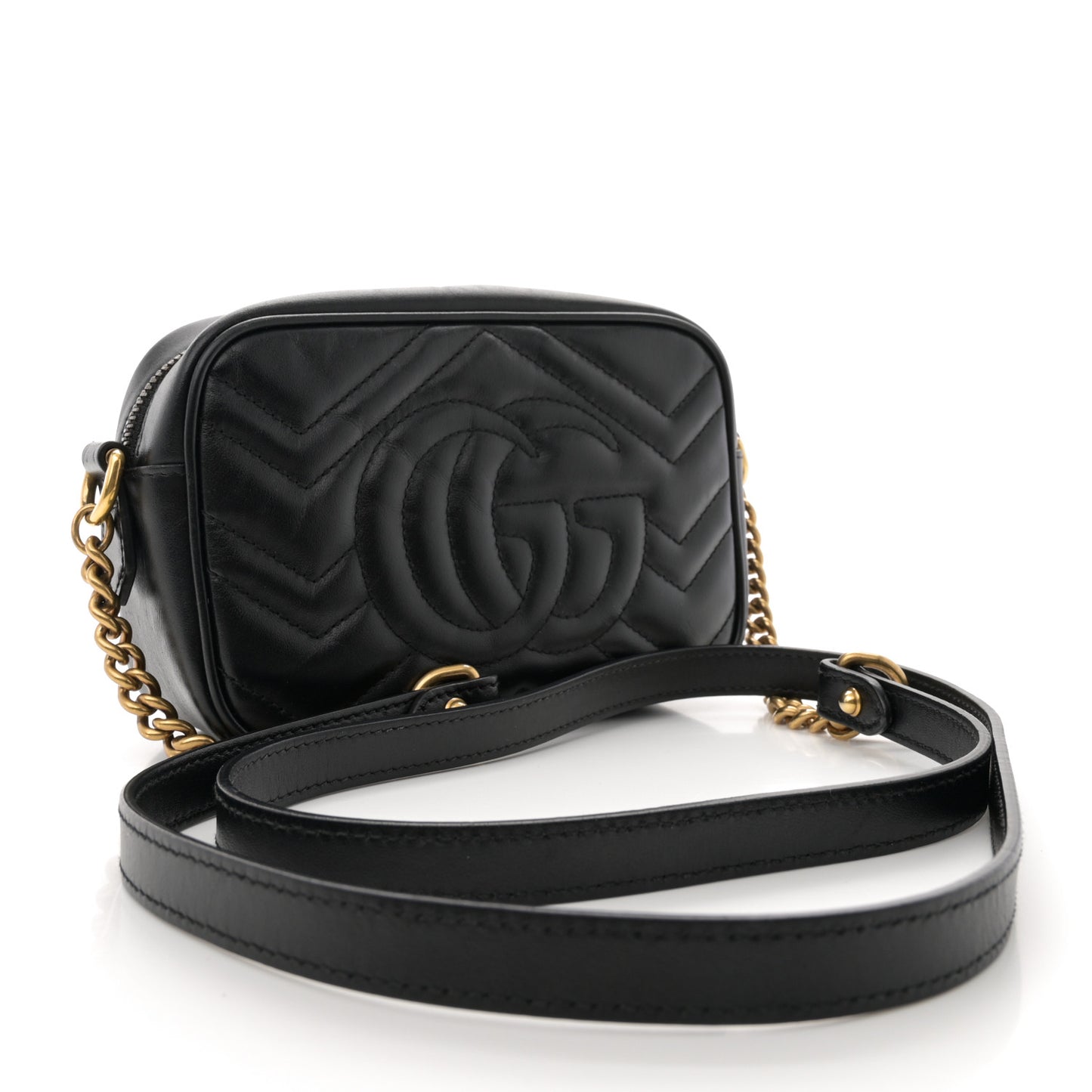 Calfskin Matelasse Mini GG Marmont Chain Shoulder Bag Black