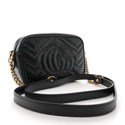 Gucci Calfskin Matelasse Mini GG Marmont Chain Shoulder Bag Black 3 of 11