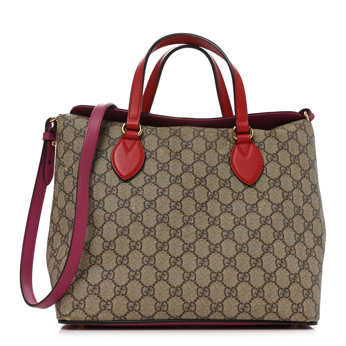 GG Supreme Monogram Linea A Foldover Tote Beige Hibiscus Red New Rosette