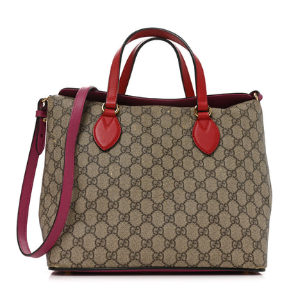 Gucci GG Supreme Monogram Linea A Foldover Tote Beige Hibiscus Red New Rosette 1 of 10