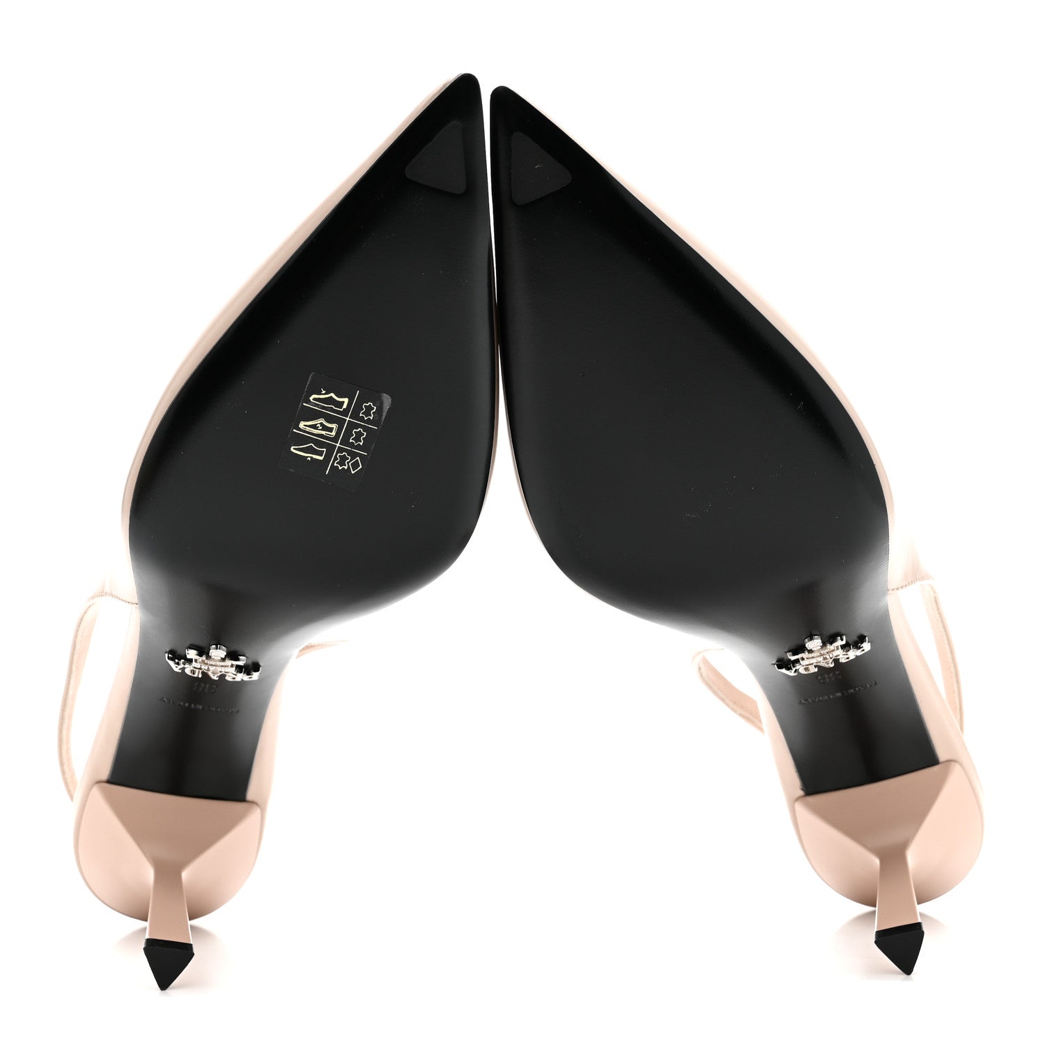 Prada Spazzolato Triangle Logo Pointed Toe 75mm Slingback Pumps 38 Cipria 6 of 9
