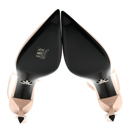Prada Spazzolato Triangle Logo Pointed Toe 75mm Slingback Pumps 38 Cipria 6 of 9