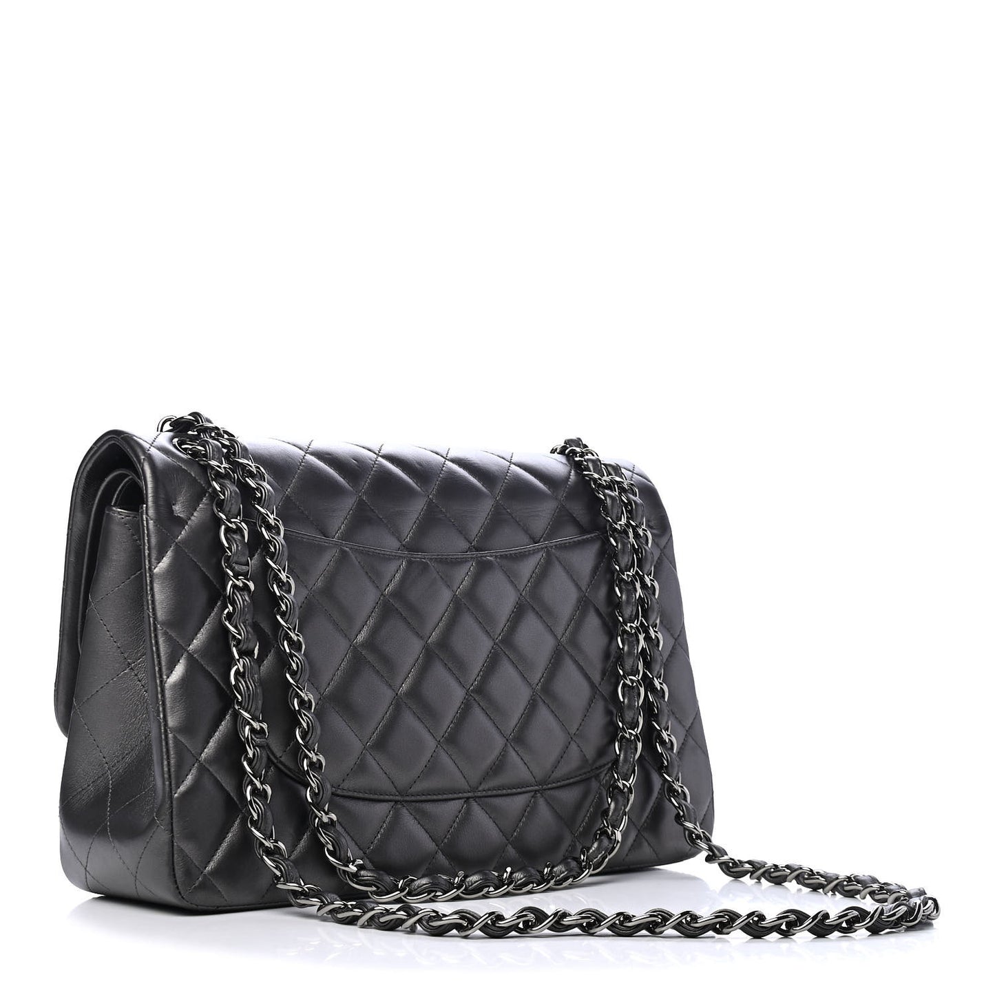 Metallic Lambskin Quilted Jumbo Double Flap Pewter
