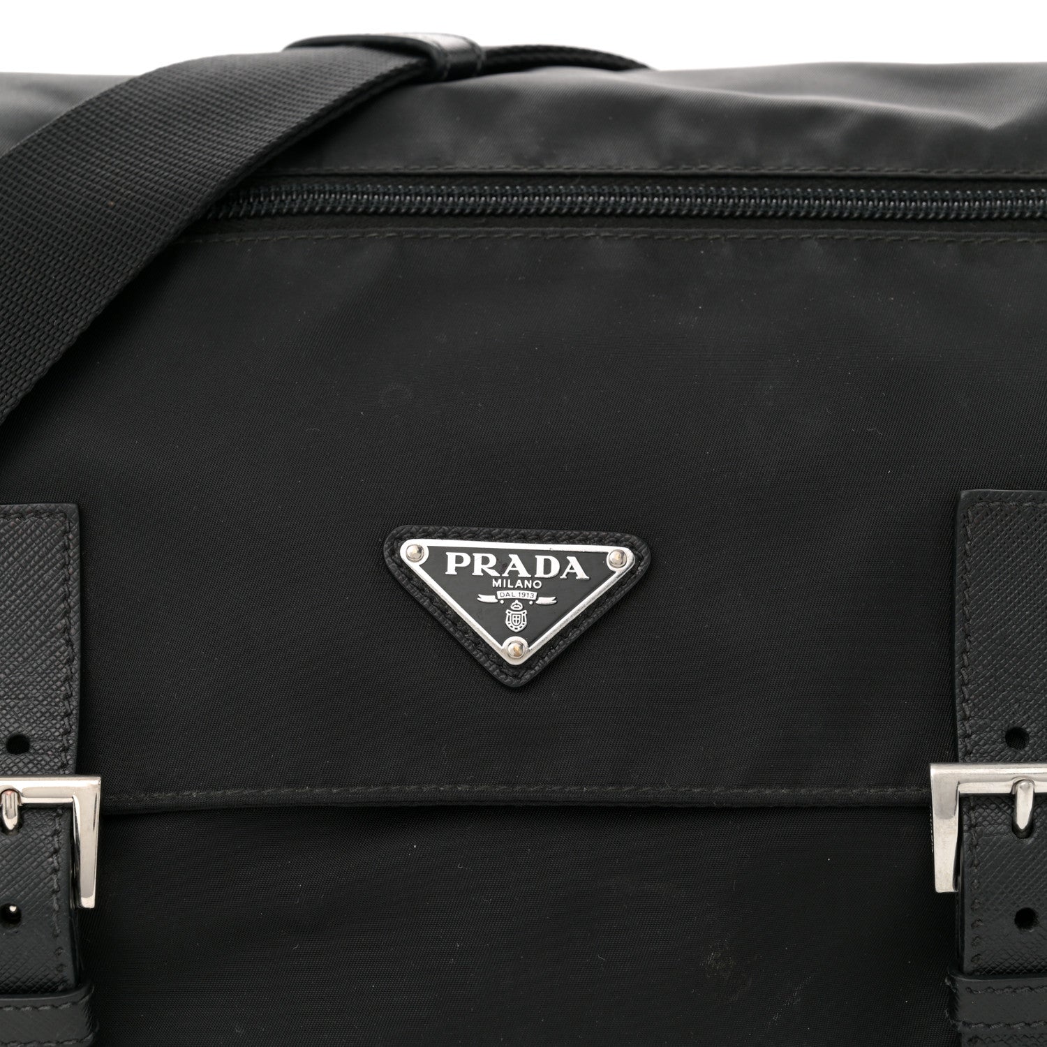 Prada Tessuto Nylon Saffiano Double Buckle Messenger Shoulder Bag