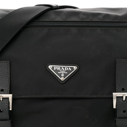 Prada Tessuto Nylon Saffiano Double Buckle Messenger Shoulder Bag Black 7 of 9