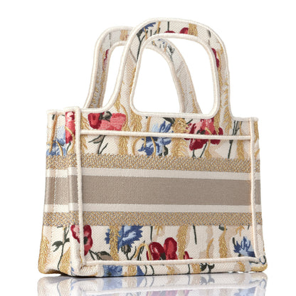 Christian Dior Canvas Embroidered Hibiscus Printed Mini Book Tote Beige Multicolor 3 of 9