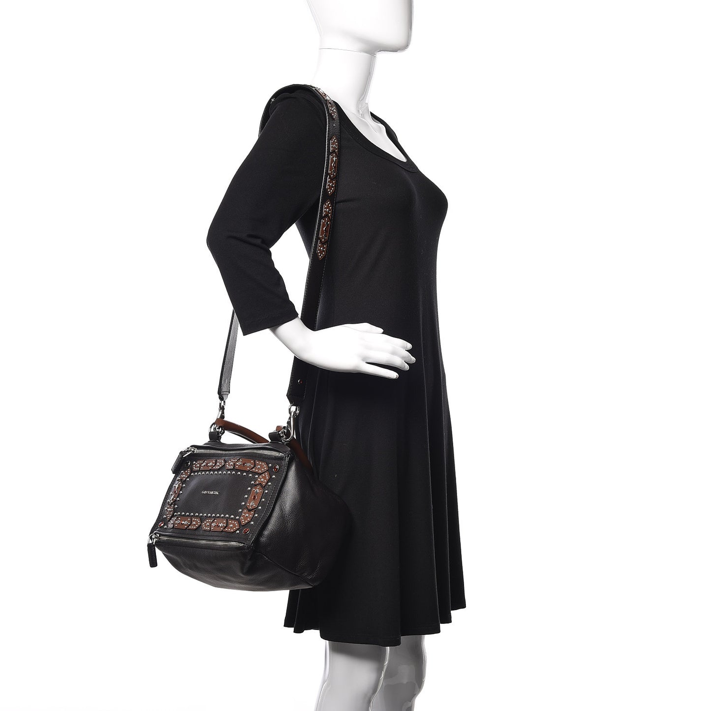 Calfskin Small Studded Pandora Black Brown