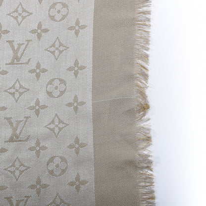 Louis Vuitton Silk Lurex Wool Monogram Shine Shawl Charcoal Greige 3 of 4