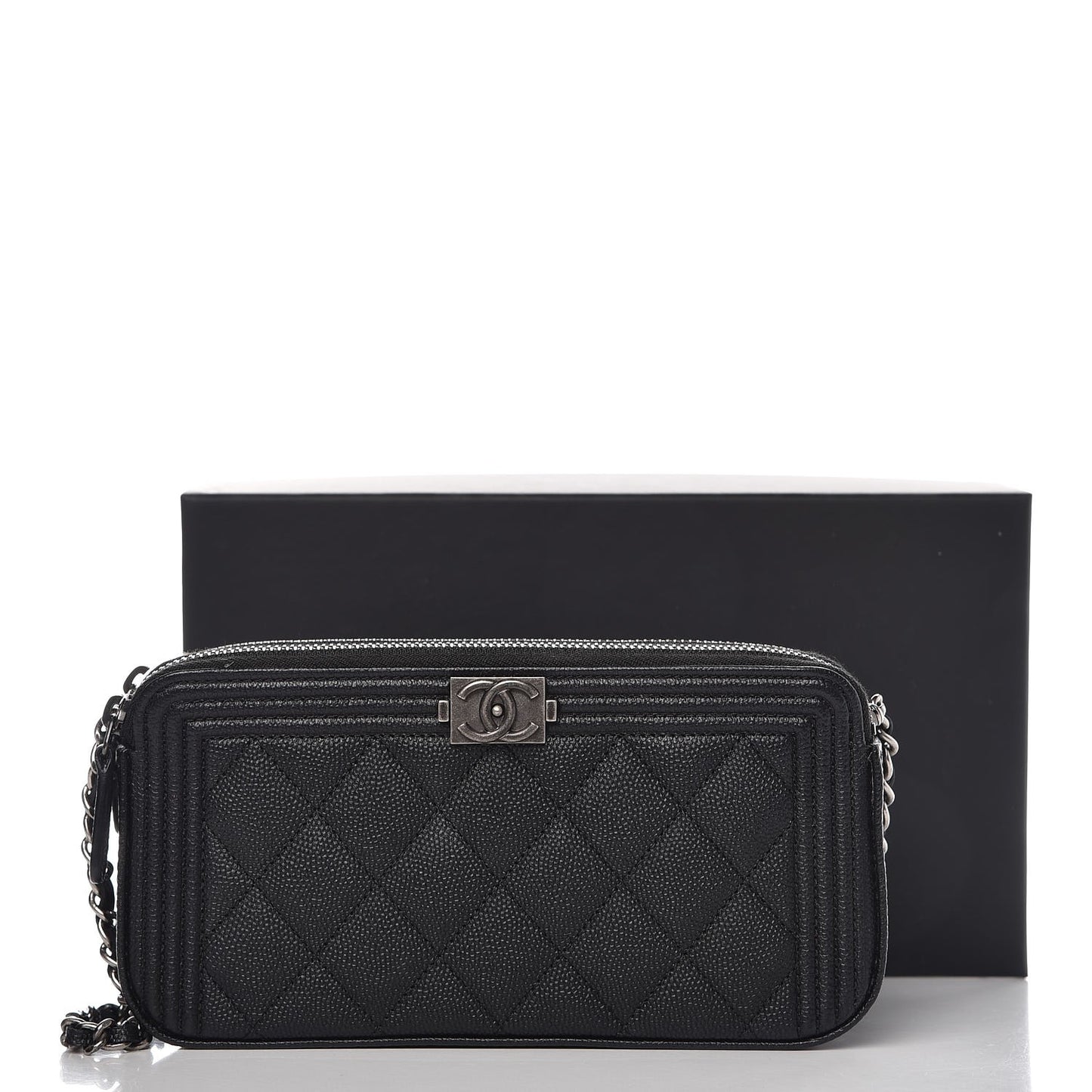 Caviar Quilted Small Boy Clutch With Chain Black