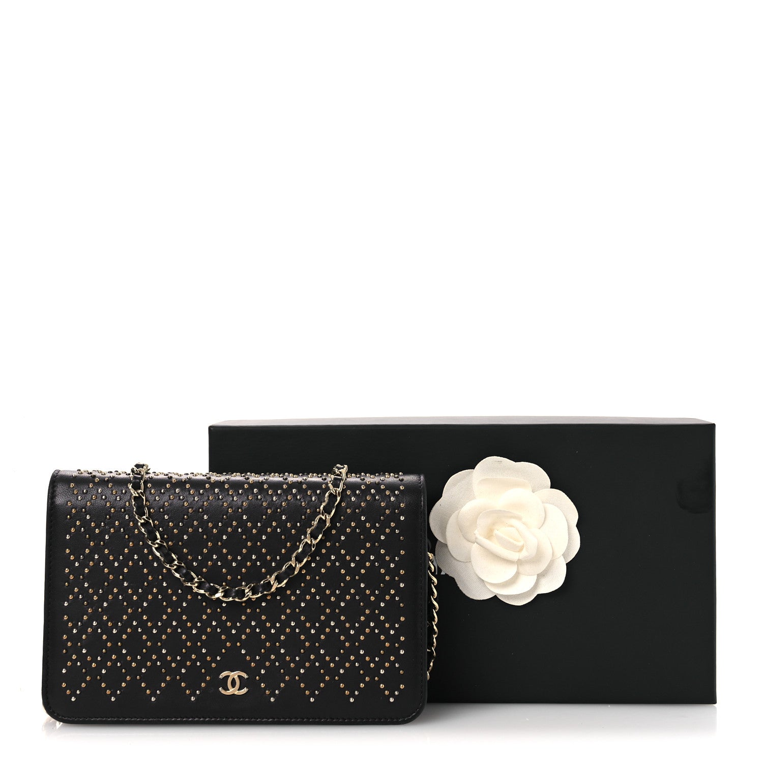Chanel Lambskin Studded Wallet on Chain WOC Grey 15 of 15
