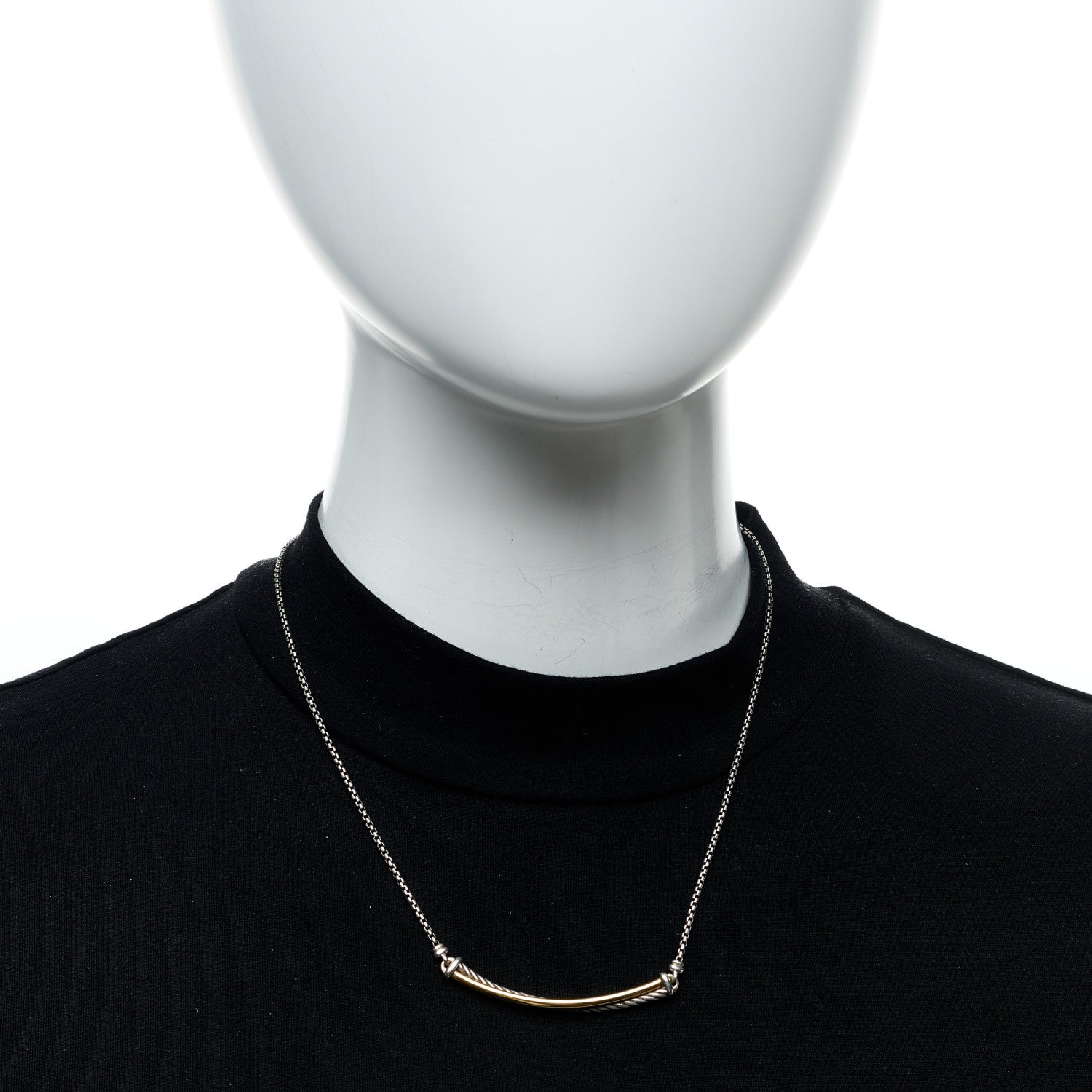 David Yurman Sterling Silver 18K Yellow Gold Crossover Bar Pendant Necklace 2 of 5