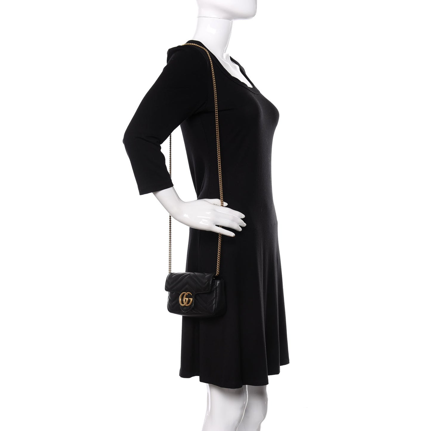 Calfskin Matelasse Super Mini GG Marmont Shoulder Bag Black