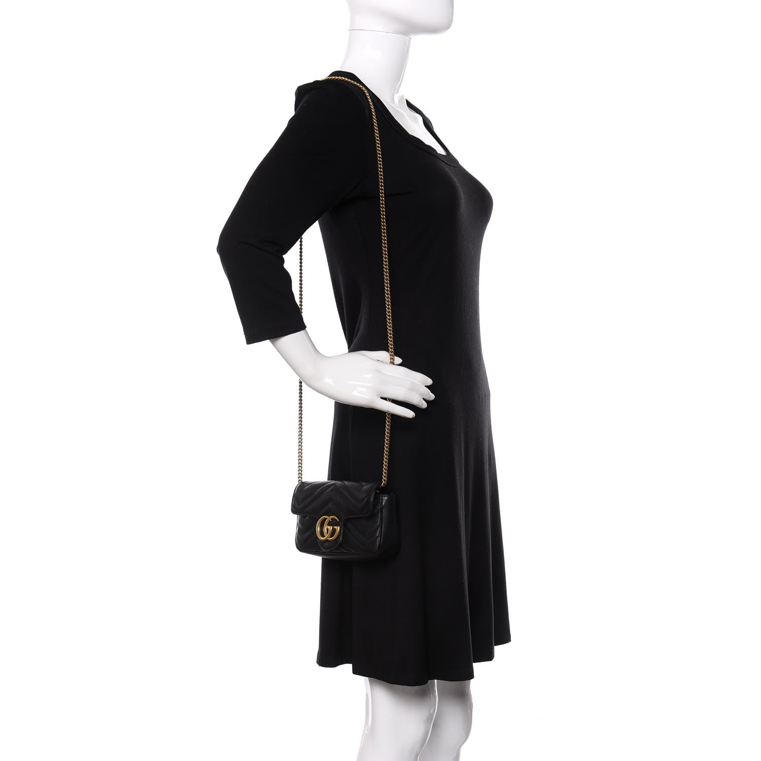 Gucci Calfskin Matelasse Super Mini GG Marmont Shoulder Bag Black 2 of 12
