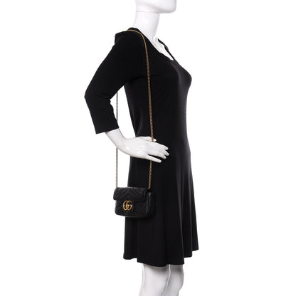Gucci Calfskin Matelasse Super Mini GG Marmont Shoulder Bag Black 2 of 12