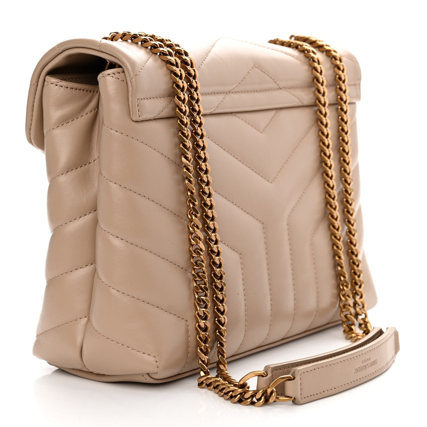 Calfskin Y Quilted Monogram Small Loulou Chain Satchel Dark Beige