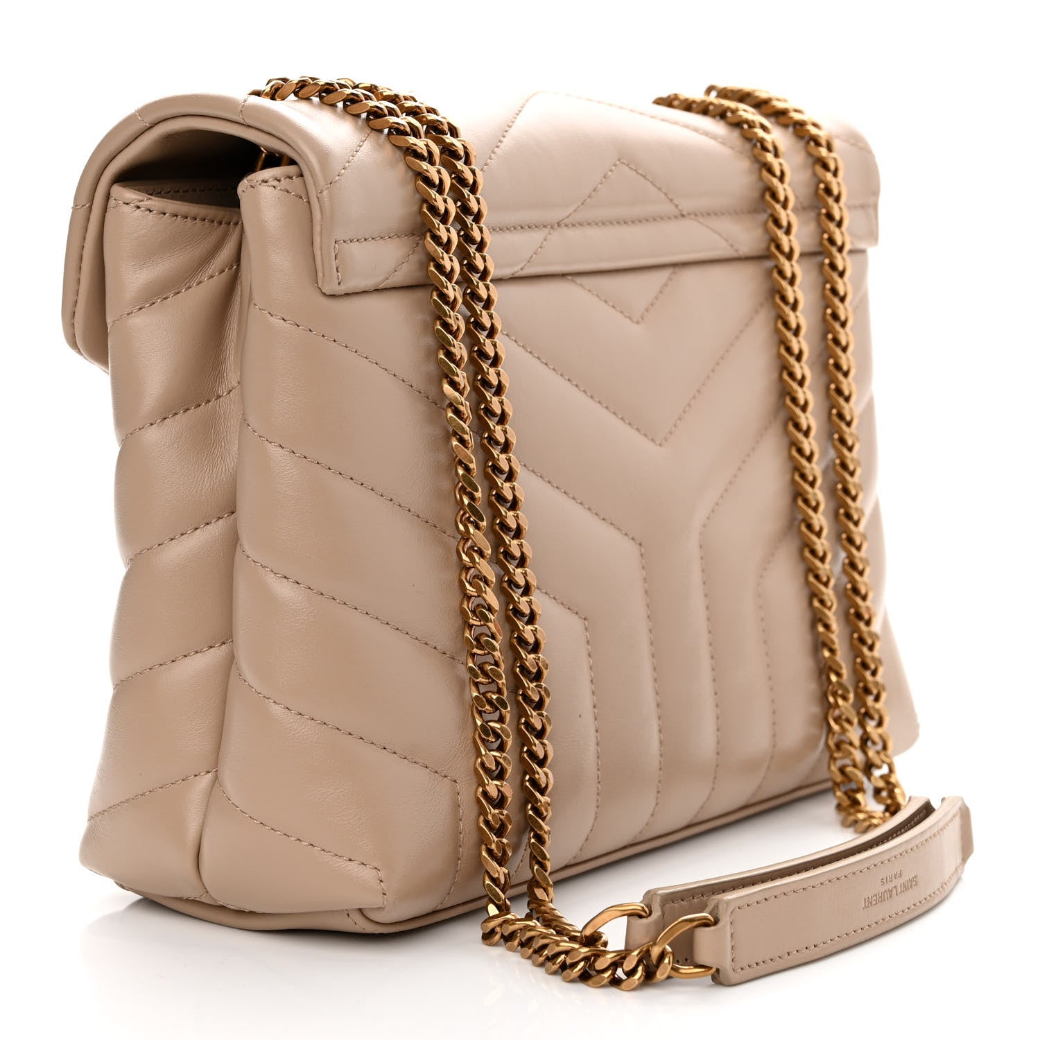 Saint Laurent Calfskin Y Quilted Monogram Small Loulou Chain Satchel Dark Beige 3 of 11