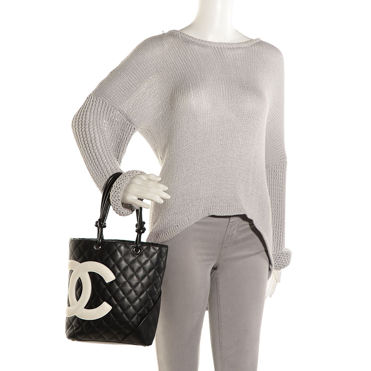 Chanel Calfskin Quilted Medium Cambon Tote Black White 2 of 7