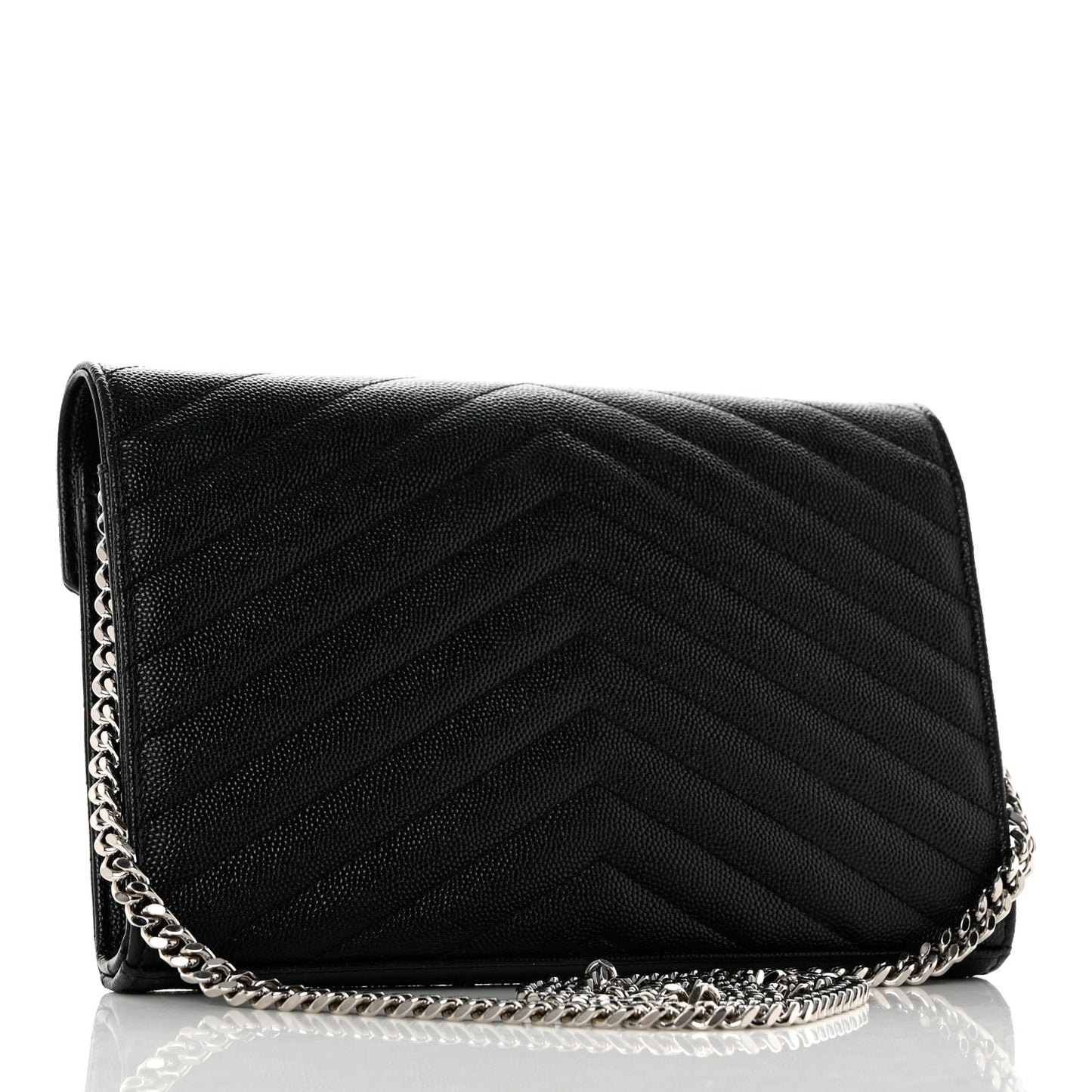 Grain De Poudre Matelasse Chevron Monogram Chain Wallet Black