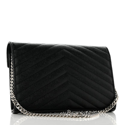 Saint Laurent Grain De Poudre Matelasse Chevron Monogram Chain Wallet Black 3 of 9