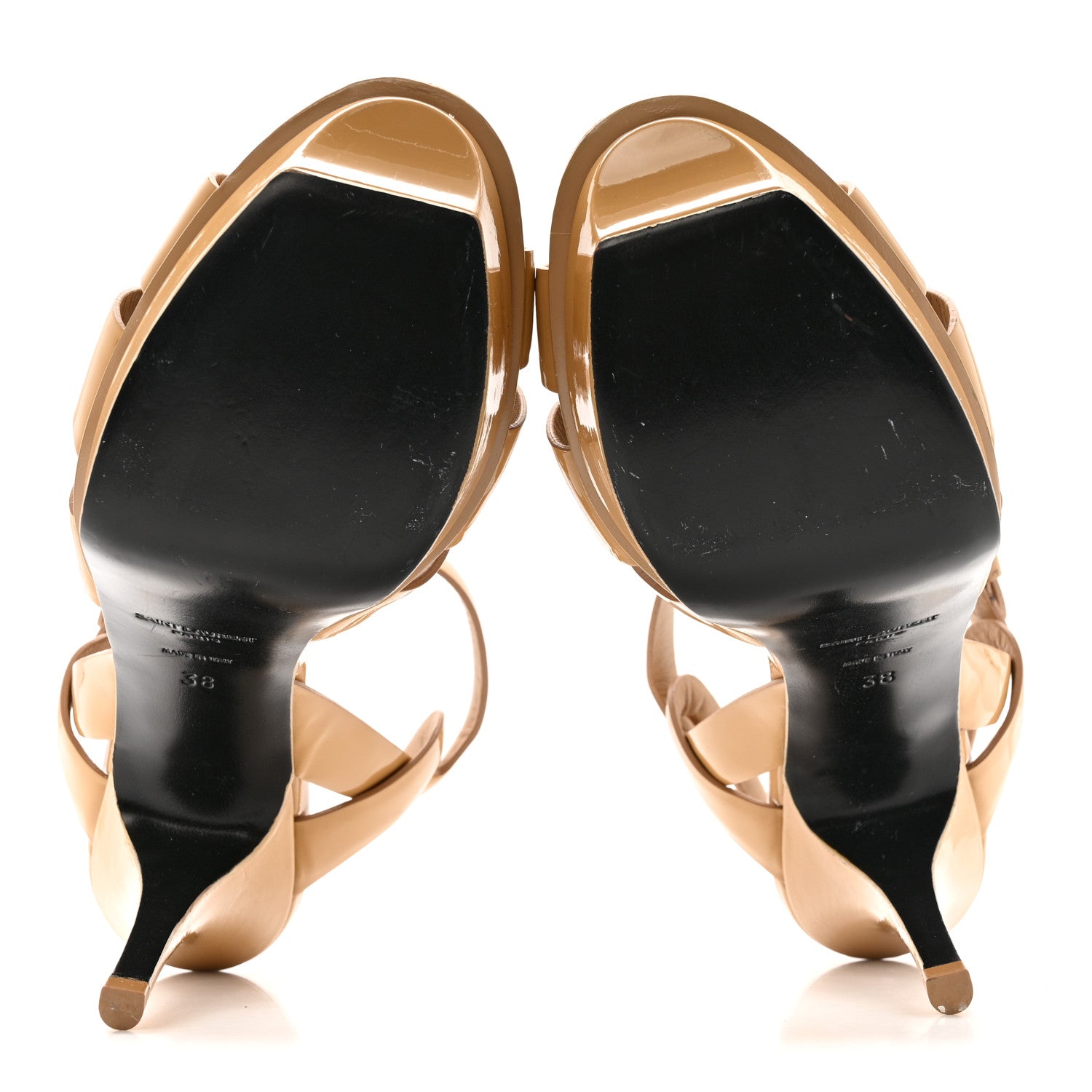 Saint Laurent Patent Tribute 75 Platform Sandals 38 Nude Powder 6 of 11