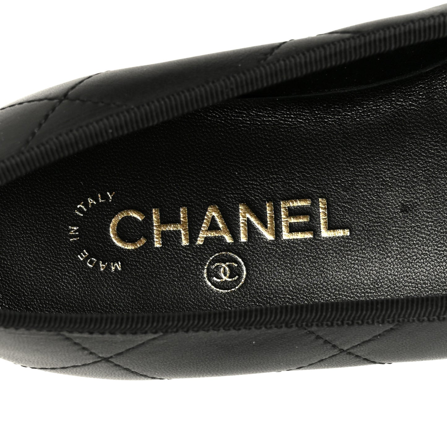 Lambskin Quilted CC Cambon Ballet Flats 38.5 Black White