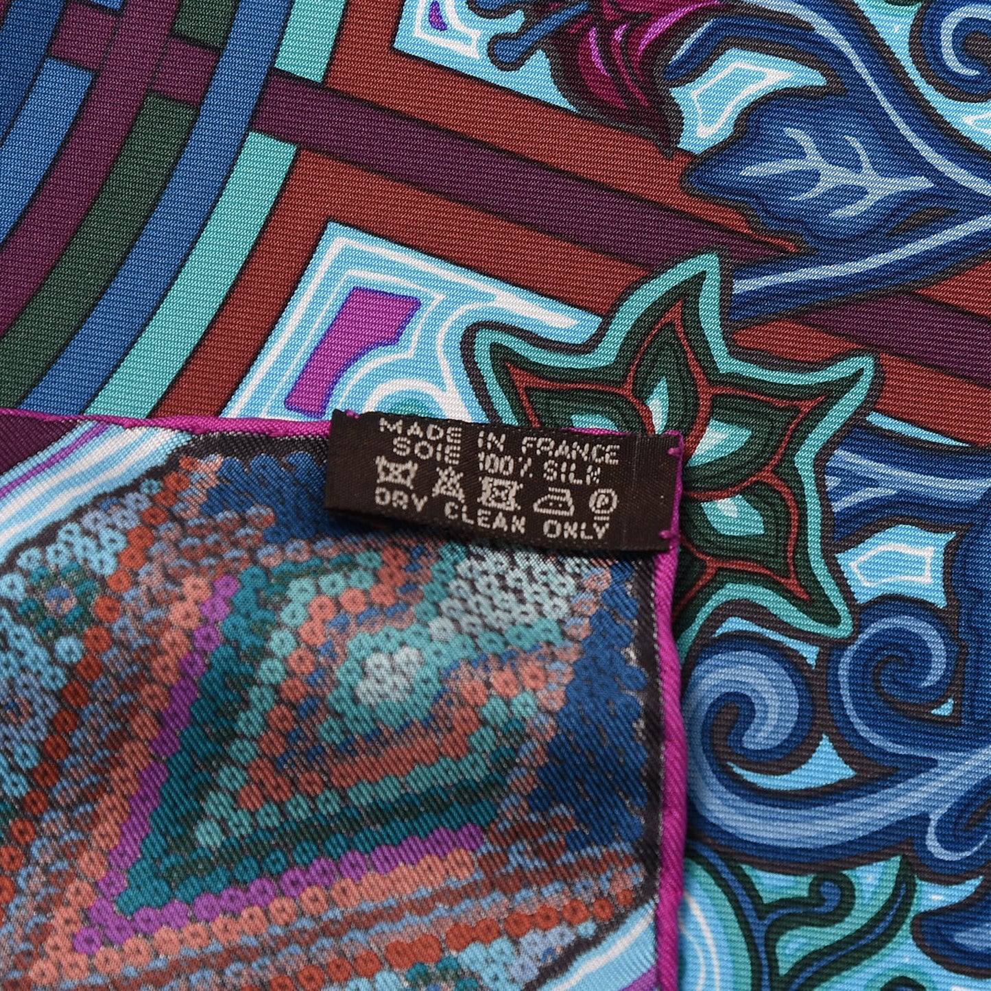 Silk L'Arbre Du Vent Scarf 90 Bleu Fuchsia Turquoise