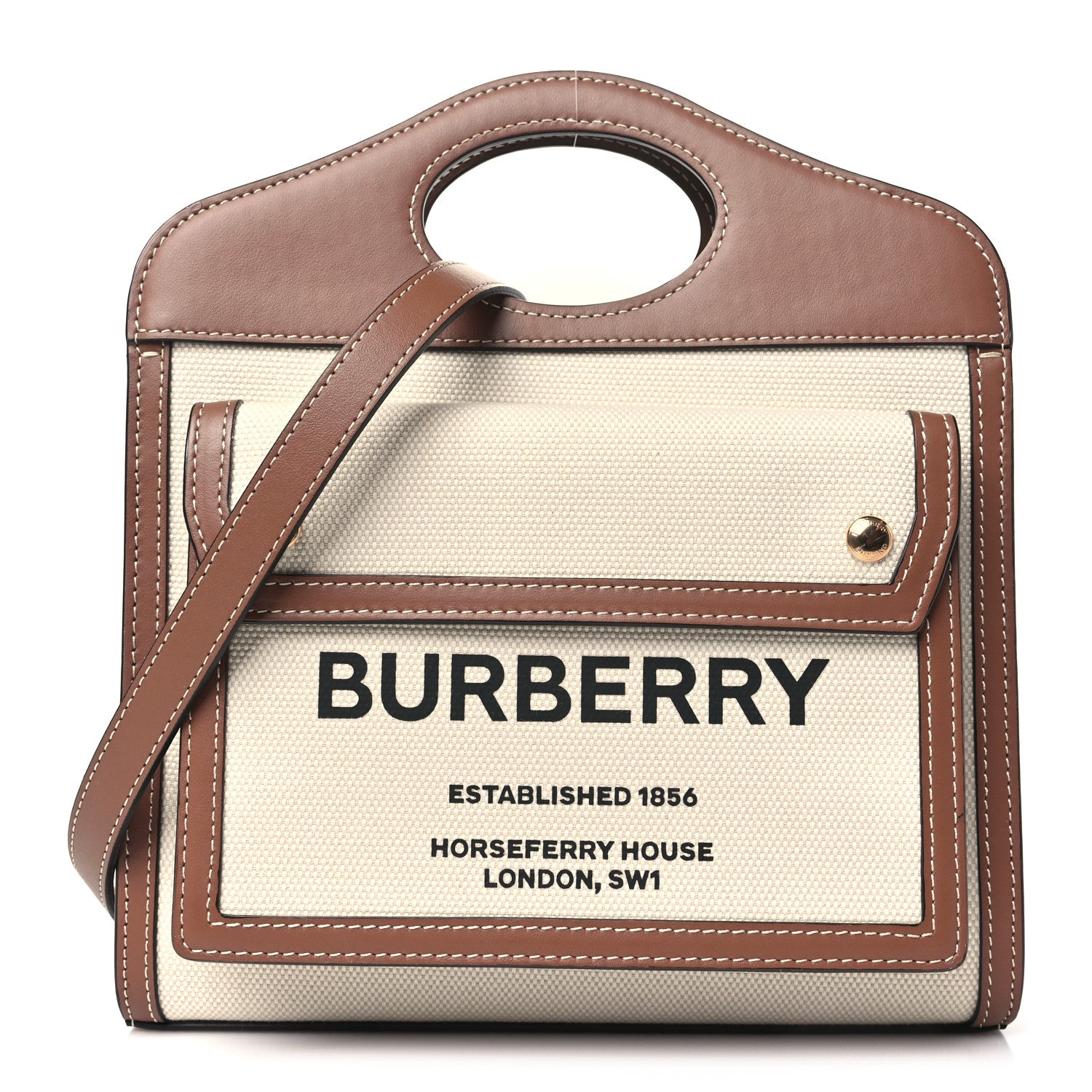 Burberry Canvas Smooth Calfskin Two Tone Mini Pocket Bag Natural Malt Brown 1 of 11