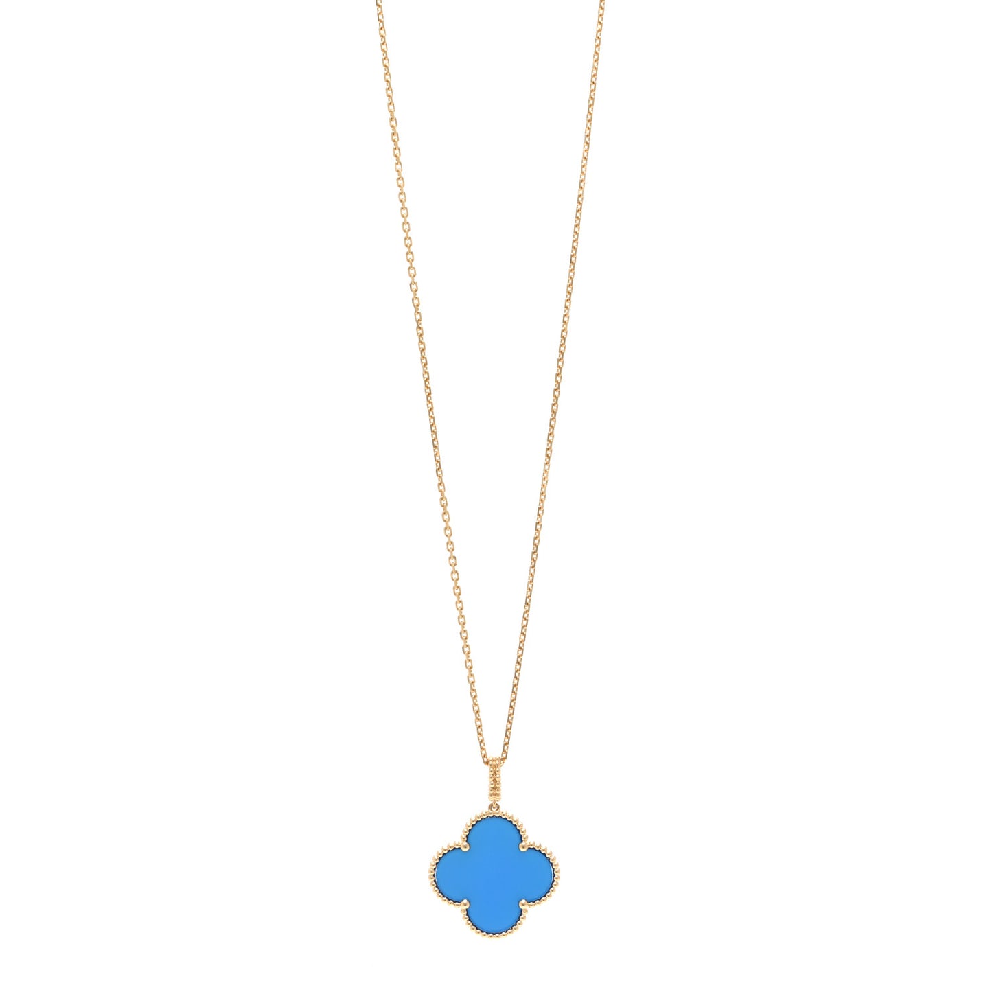 18K Yellow Gold Blue Agate Magic Alhambra Long Necklace