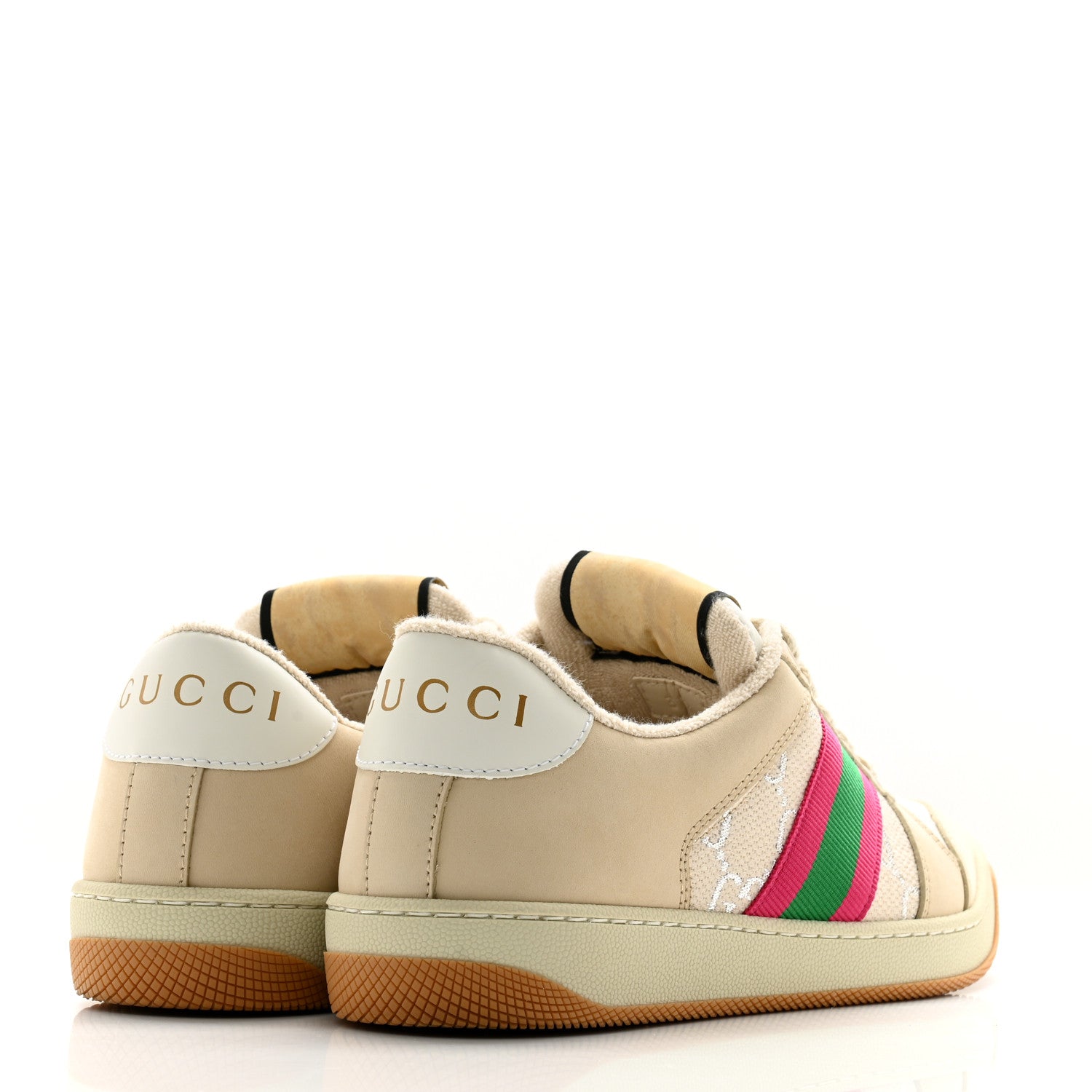 Gucci Lame GG Monogram Nubuck Web Screener Sneakers 37.5 Gardenia Silver Dusty Milk White 4 of 10
