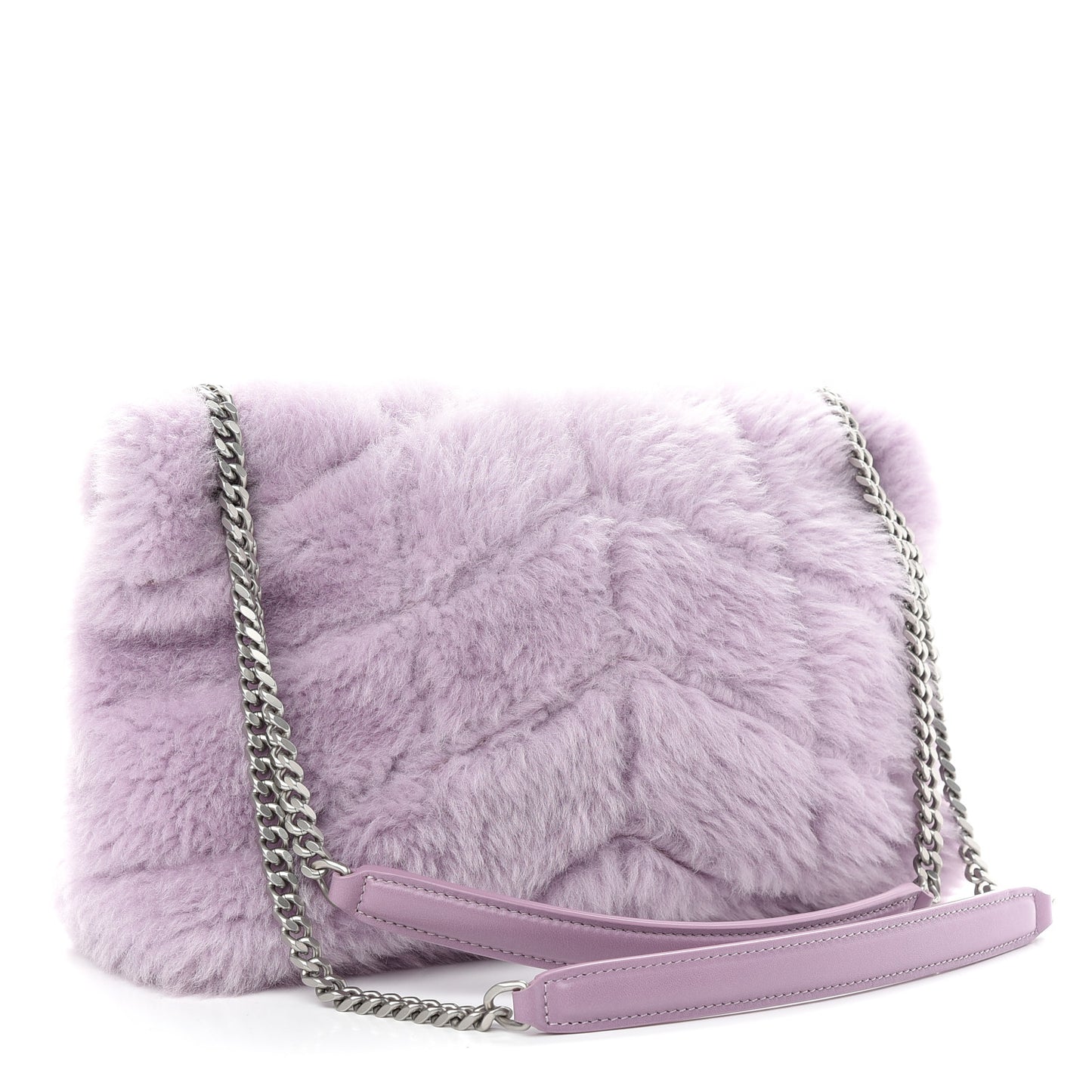 Merino Shearling Lambskin Quilted Small Loulou Puffer Monogram Chain Satchel Lila