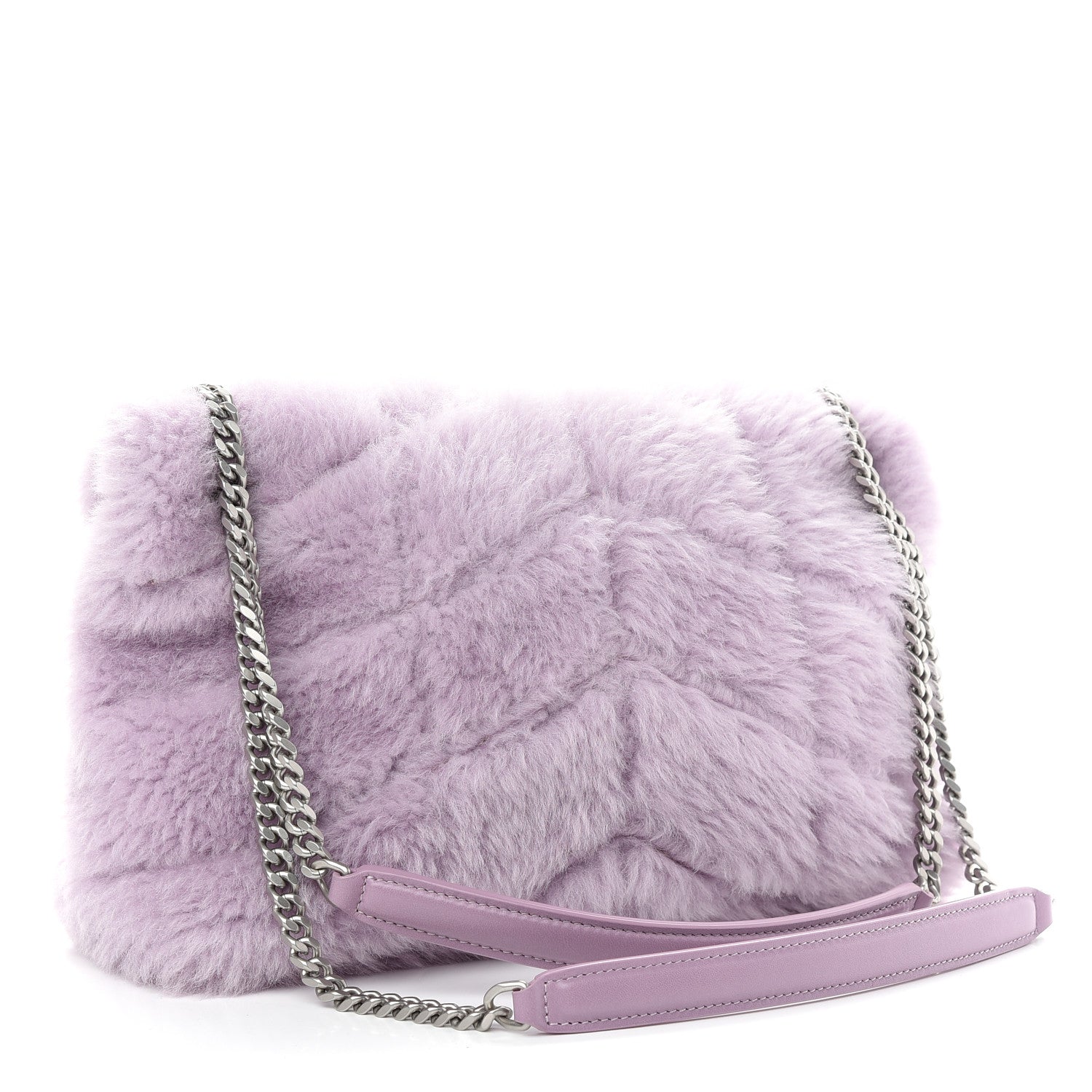 Saint Laurent Merino Shearling Lambskin Quilted Small Loulou Puffer Monogram Chain Satchel Lila 3 of 9
