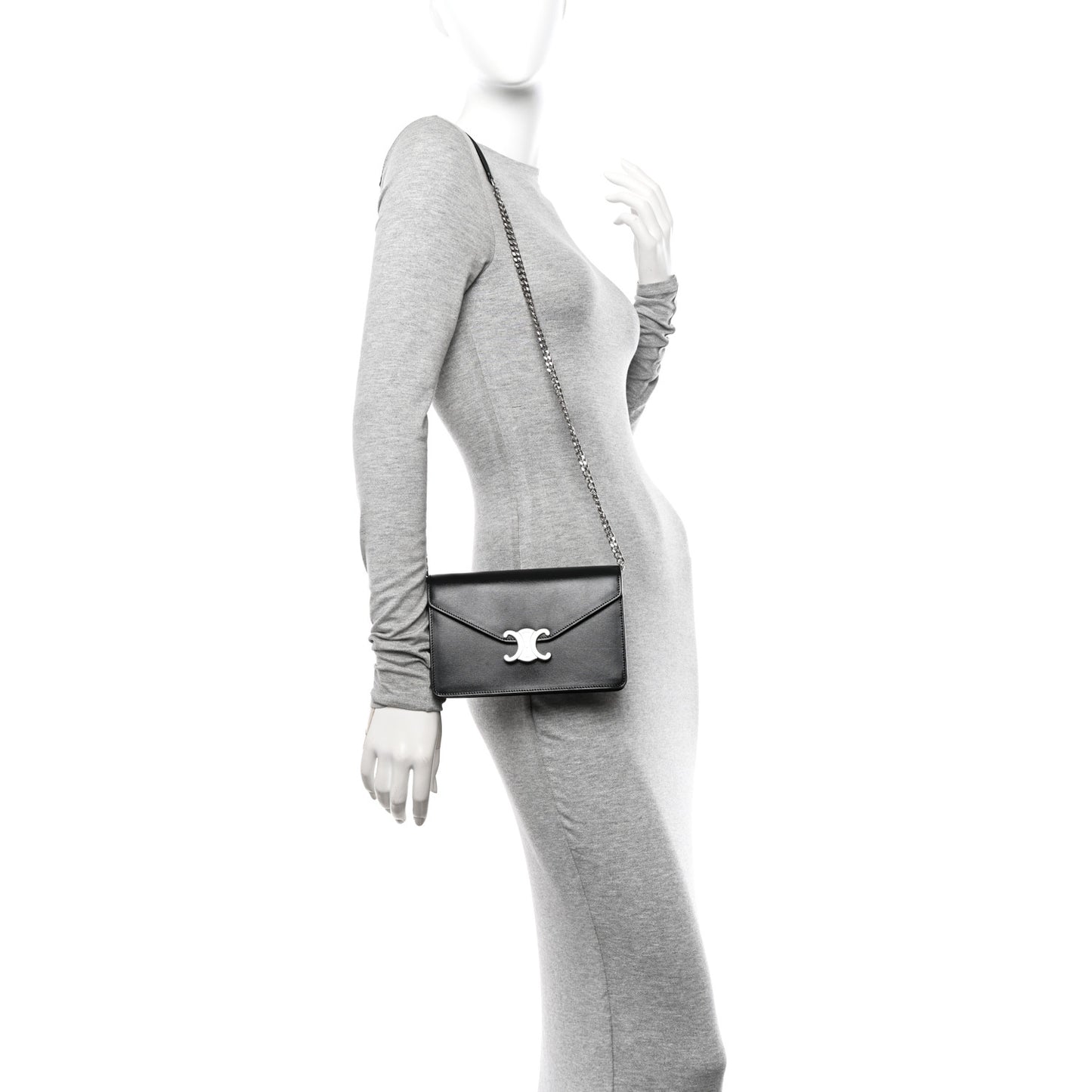 Shiny Calfskin Triomphe Margo Wallet on Chain Black