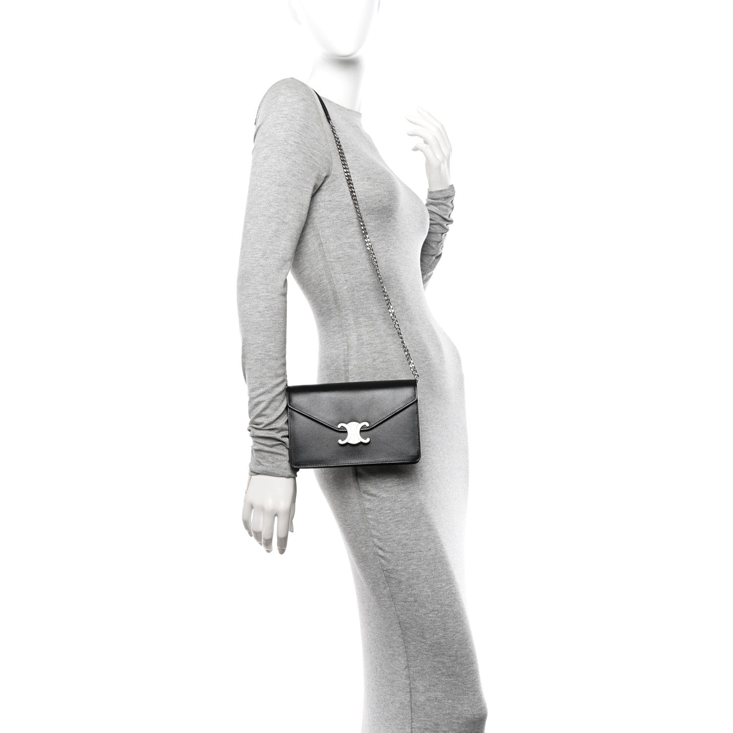 Celine Shiny Calfskin Triomphe Margo Wallet on Chain Black 2 of 11
